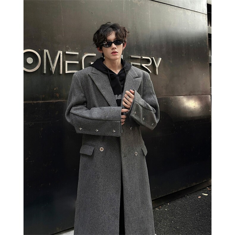 秋冬季毛呢大衣男韩版过膝呢子外套风衣XZ811A-F198-P128，男装风衣，星座811A