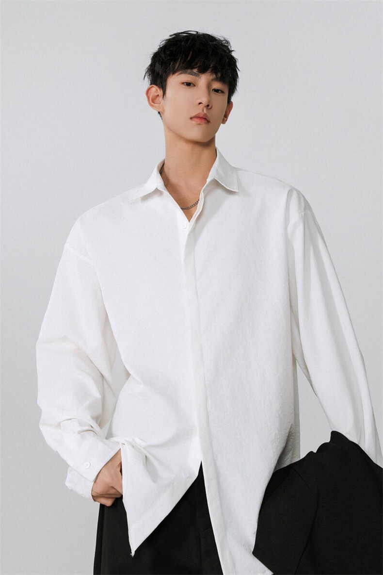 2025春季新款男士纯色长袖衬衫情侣百搭白衬衣CS06特P35,男装衬衫,电商B220