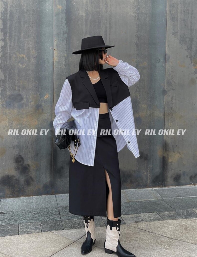 拼接假两件衬衫，女装衬衫，雷洛奇丽