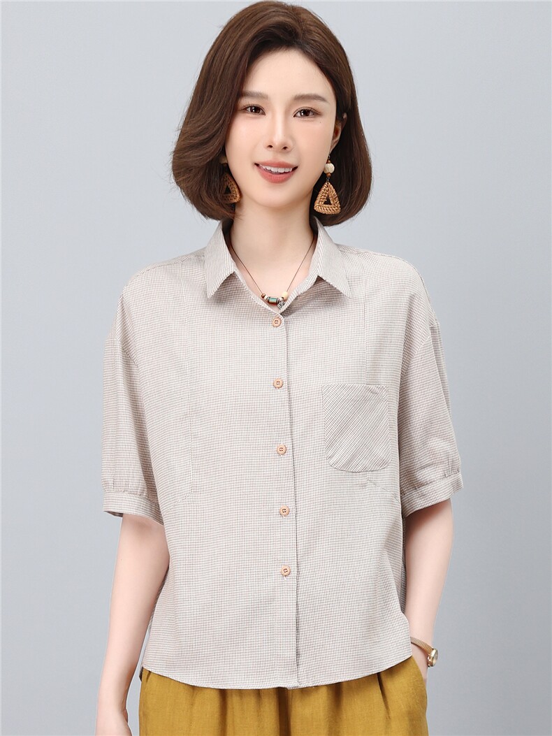 2026夏秋季时尚简约大方气质优雅显瘦休闲潮流千鸟格上衣,女装衬衫,独衣靓