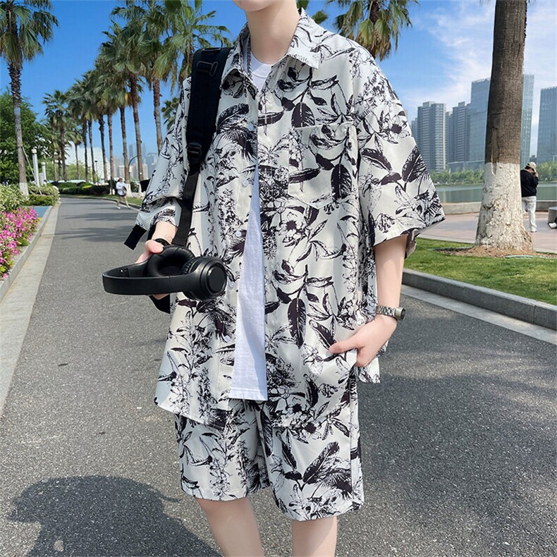 夏季海边沙滩男女同款休闲套装潮牌宽松大码XZ102B-1-TZ2563P55,男装休闲套装,星座102B-1
