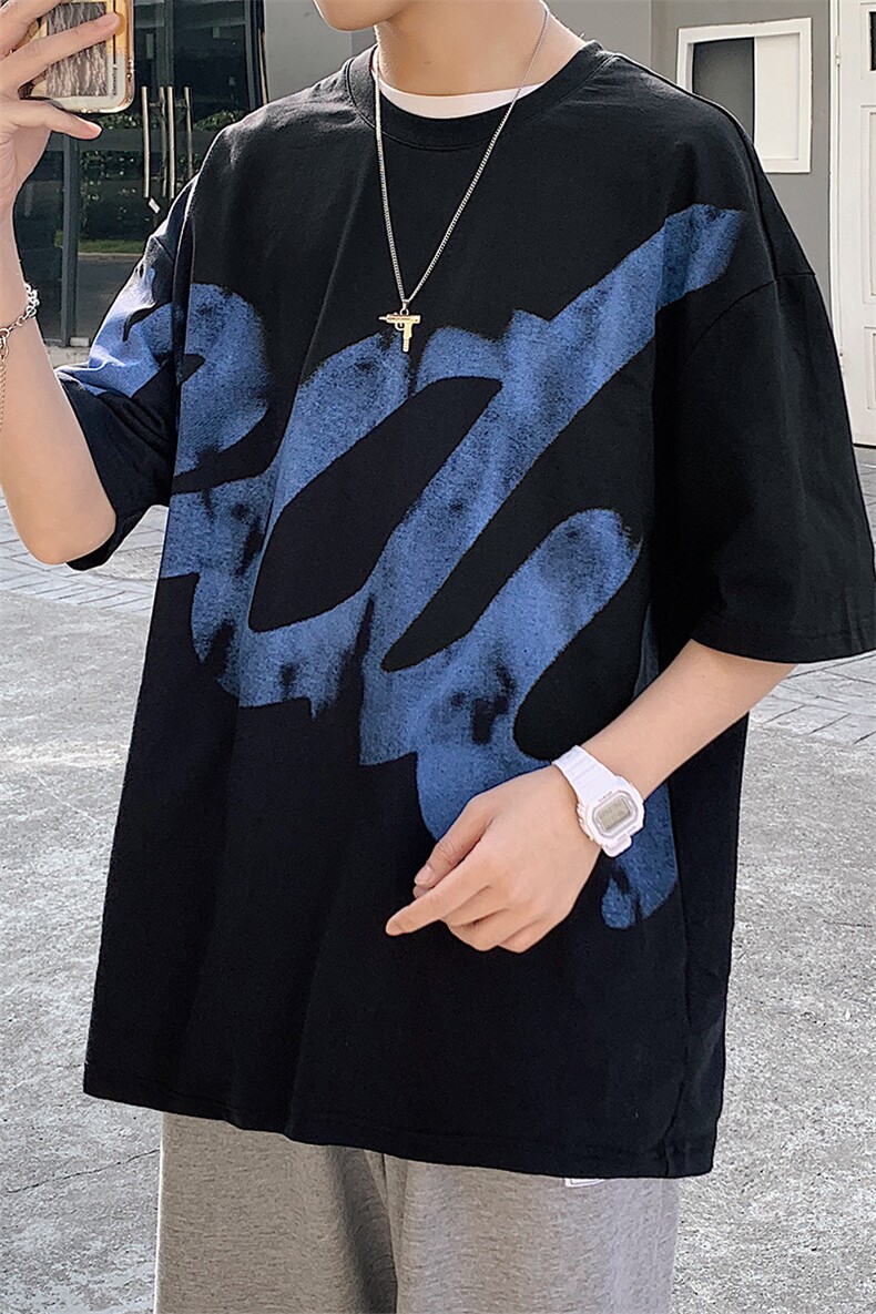 得物抖音40支双纱高品质印花运动半袖纯棉短袖T恤男女T7219-P45,男装T恤,电商A441-1