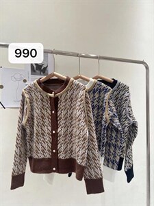990复古千鸟格开衫毛衣图片