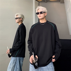 美式青少年长袖T恤真肩圆领宽松运动卫衣男明线压褶8510-P30，男装T恤，电商C307