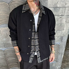 美式复古潮牌假两件拼接衬衫男春秋季高级感cleanfit针织开衫外套，男装衬衫，星座506A