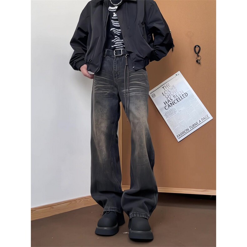 xz905-Z047#P65-（控98）美式高街宽松阔腿牛仔裤,男装牛仔裤,星座905