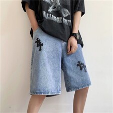 高街十字架洗水做旧直筒五分牛仔裤嘻哈简约痞帅短裤男DK6612-P35，男装牛仔裤，星座1008