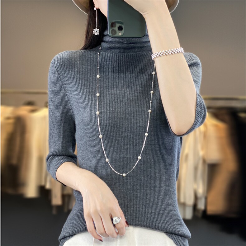 高领毛衣女中领修身显瘦纯色打底衫羊毛针织衫2024年秋季,女装羊毛衫,鹿一羊绒