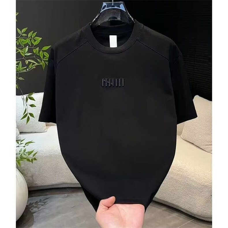 情侣短袖t恤衫男2025夏季洋气减龄上衣凉感透气半袖T恤精致刺绣潮,男装T恤,电商B212（原钱塘6029）
