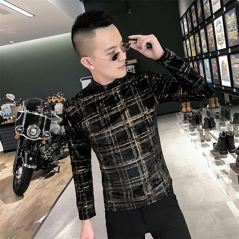 店主风T恤男长袖针织衫外穿网红半高领金大格打底衫A068-QS12-P45图片