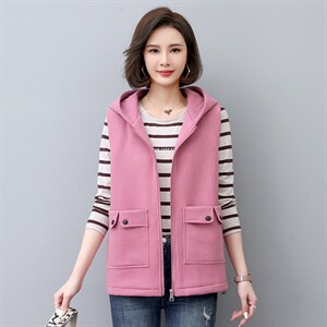 2022年秋季纯色连帽棉常规拉链马夹，女装马甲，依倍林