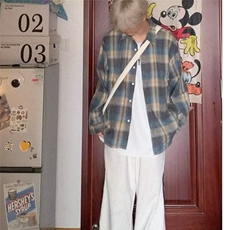 日系vintage格子衬衫男女初秋薄外套氛围感衬衣男款高街潮牌-SC09，男装衬衫，星座601-1