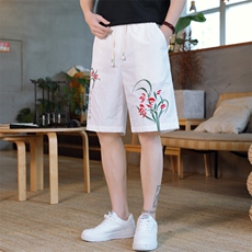 风大刺绣短裤男中式休闲百搭五分裤沙滩裤XZ310B-3-DK1902-P27，男装牛仔裤，星座310B-3