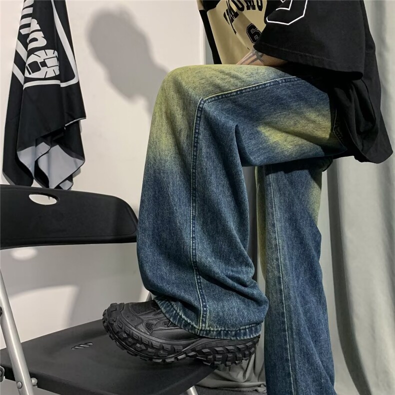 街头美式复古直筒牛仔裤男女渐变宽松直筒拖地长裤子JN507-p48,男装牛仔裤,星座1008
