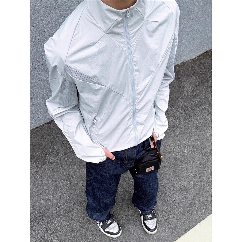 高品质2025夏季潮流宽松户外网眼立领防晒服,男装夹克,星座410-7