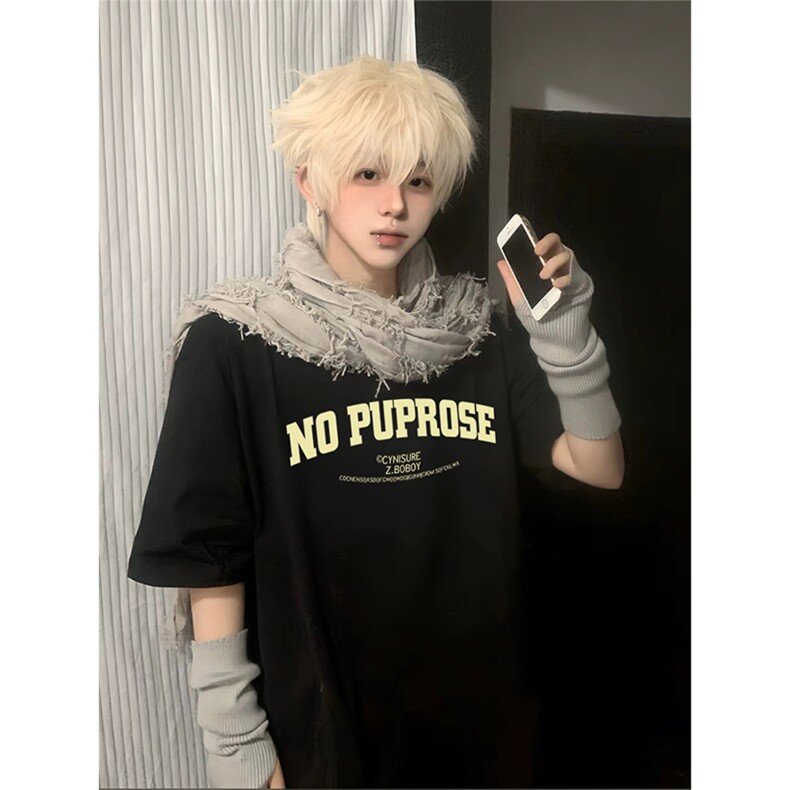 抖音得物供货210克现货宽松纯棉美式潮牌印花落肩袖纯棉T恤AT2113,男装T恤,电商A443