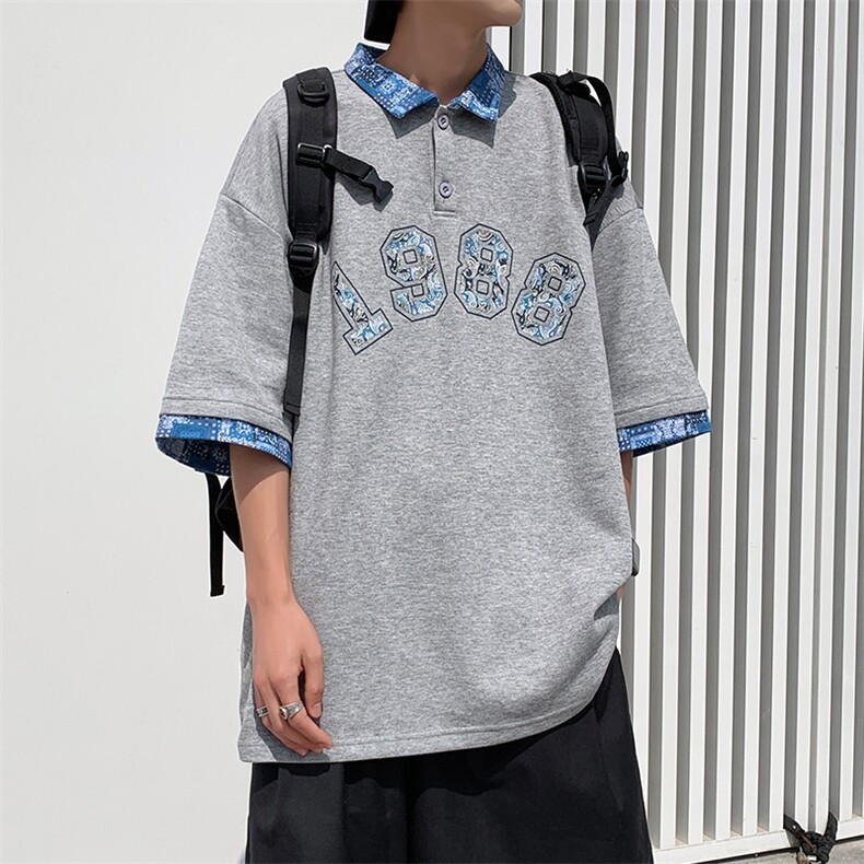 新款优品男士短袖刺绣贴标半开拉链印花T恤宽松上衣ZD3314-P54，男装T恤，星座717
