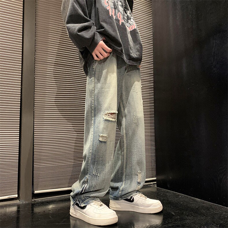 开叉拉链牛仔裤男长裤做旧复古色KD514-P50,男装牛仔裤,电商D312-1