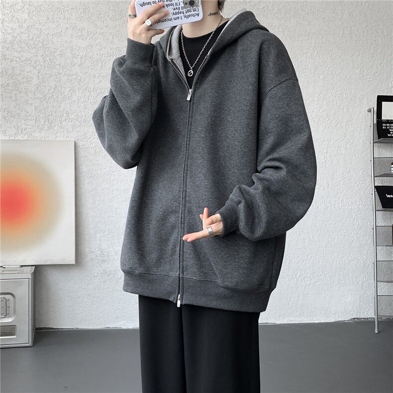 450g重磅拼色连帽卫衣大码双拉链运动帽衫硬挺开衫外套LW602特p65，女装短外套，电商B215