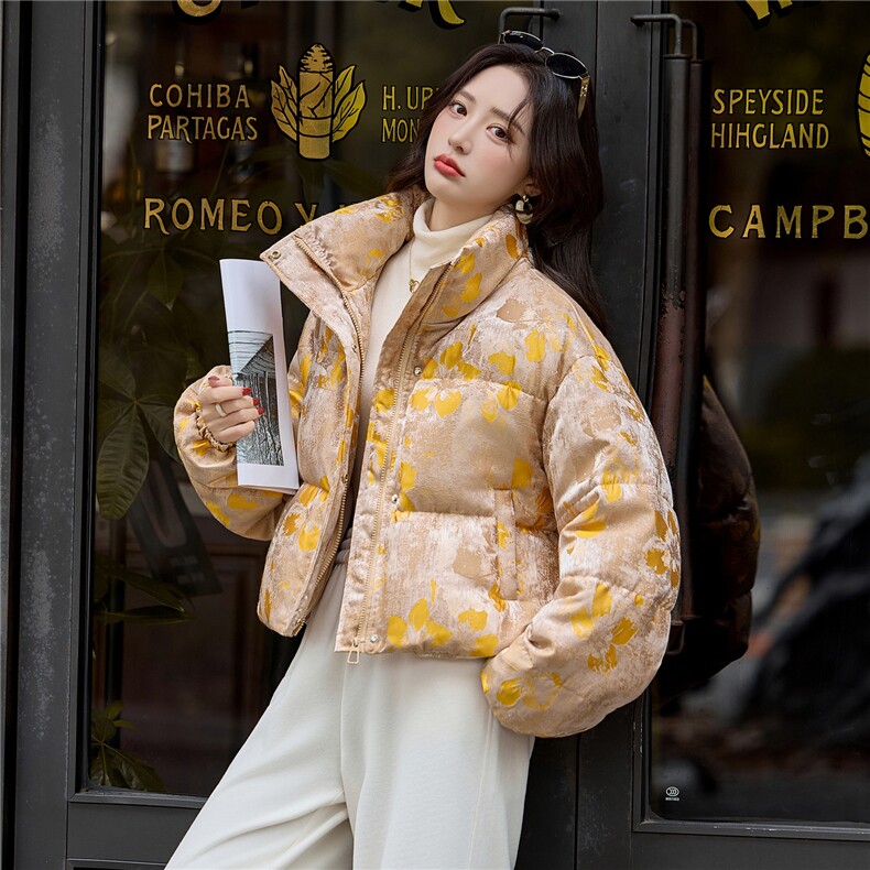 （bao款)现货提花立领短款羽绒服2025冬季韩版小个子加厚保暖外套,女装羽绒服,难舍钰依