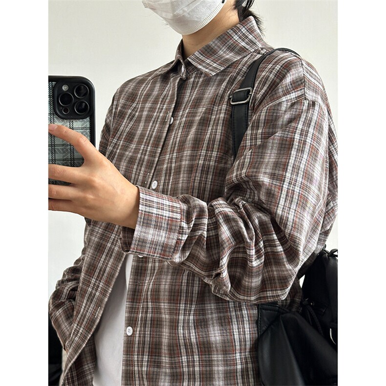 衬衫男2025春季新款港风潮流大码宽松格子长袖衬衣 CS272-P45图片