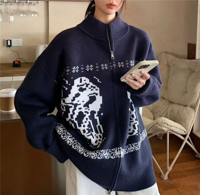 复古提花立领开衫毛衣女情侣款针织衫休闲上衣外套ZZS159P65,男装针织衫/毛衣,电商D256A(原A064A)