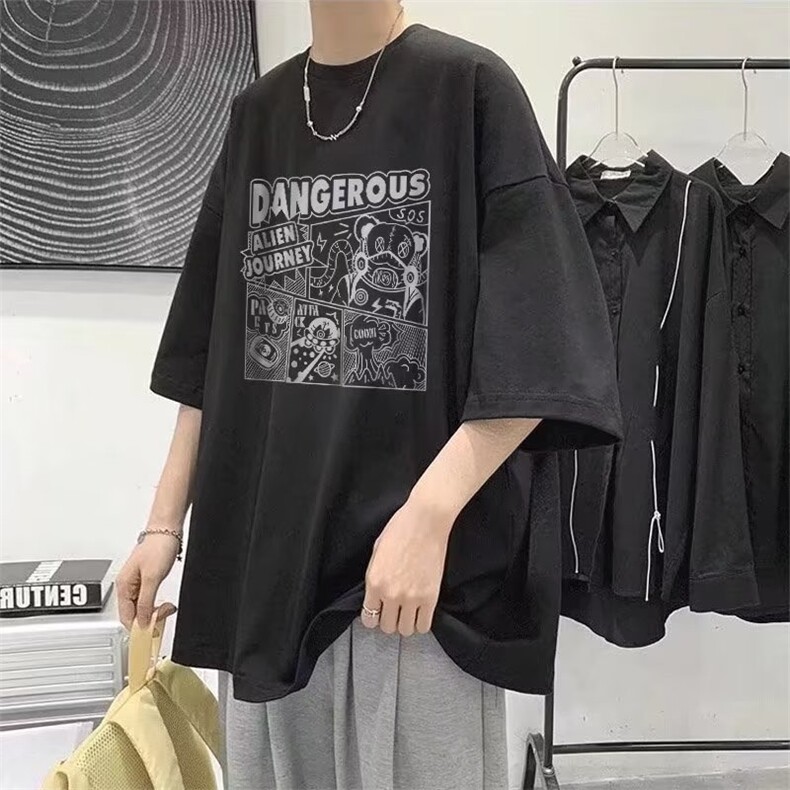 港风T恤男短袖潮流ins宽松圆领半袖情侣款衣服内搭半袖夏季,男装T恤,星座516A