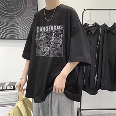 港风T恤男短袖潮流ins宽松圆领半袖情侣款衣服内搭半袖夏季，男装T恤，星座516A