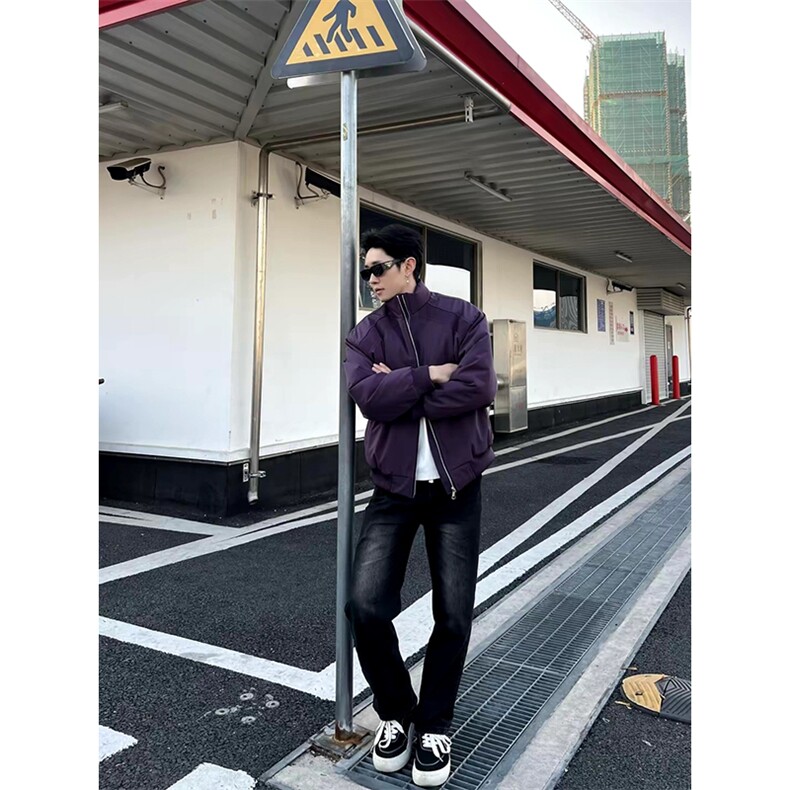高品质春装新款老钱风美式高街解构立领棒球服飞行夹克潮休闲外套,男装夹克,电商A486-1