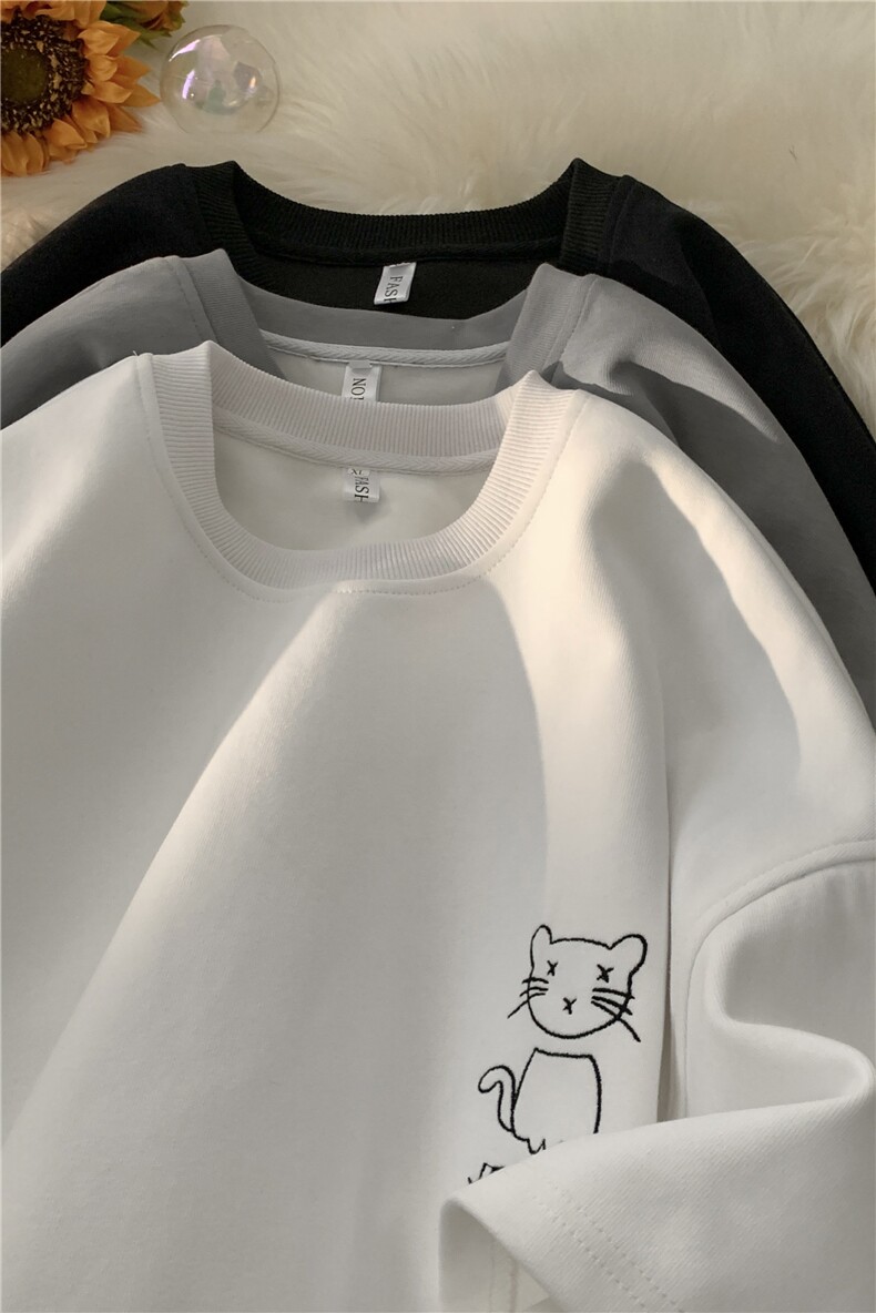 2023夏季新款简约百搭纯色半袖小猫刺绣短袖T恤JK23221-p35控49,男装T恤,星座605(原A050)