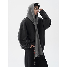 8XL-M高品质美式雕刻可拆卸破洞帽洗水深灰多穿法圆领卫衣WY28P88，男装卫衣，电商D206-1