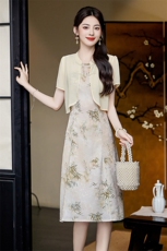 夏季新中华优雅连衣裙收腰显瘦2024年夏季，女装套装/套裙，鑫鑫美