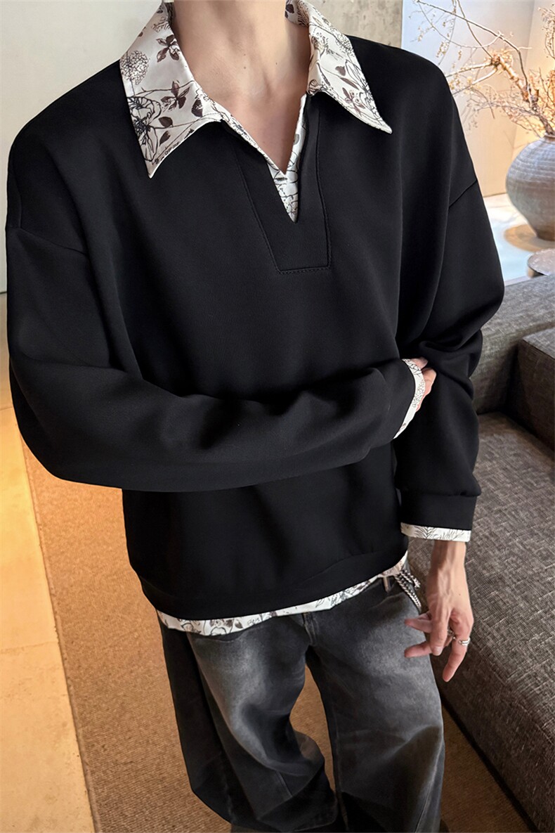 秋冬男士韩系老钱风假两件卫衣宽松拼接休闲上衣外套特P50,女装短外套,电商B319