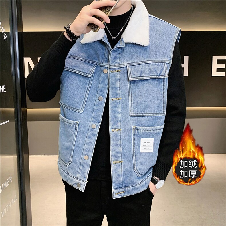 MJ215J-68-限价98 M-5XL 牛仔马夹大码加绒羊羔绒工装ins图片