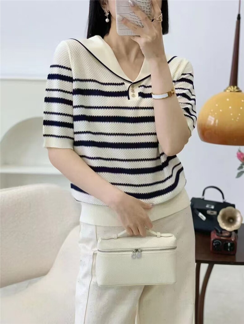 莱赛尔天丝蜂窝这么海军领短袖，女装T恤，晨旭羊绒