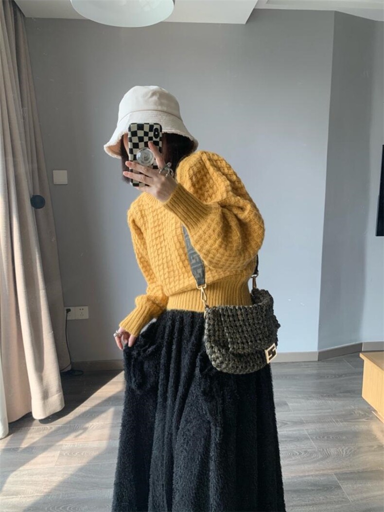 华夫格马海毛毛衣，女装针织衫/毛衣，CHOCOLATE