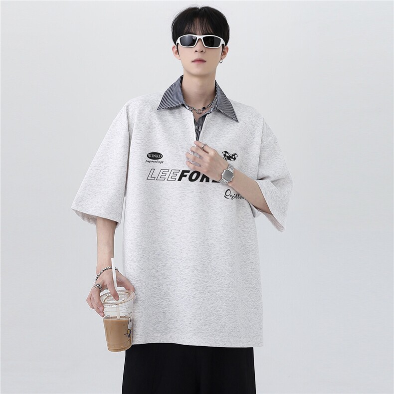 日系cleanfit高级感美式潮流半拉链polo衫假两件半袖短袖T170-P48,男装Polo衫,电商C307