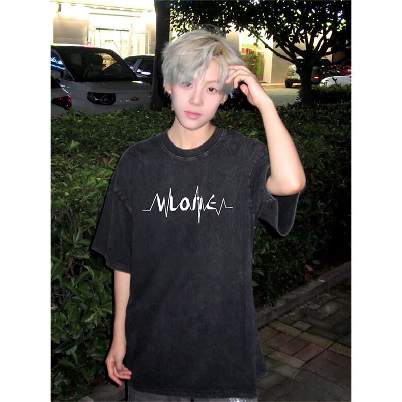 抖音得物供货 240克重磅现货宽松美式纯棉水洗做旧印花T恤ATSX14图片