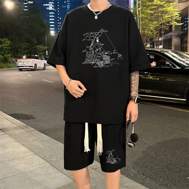套装！华夫格套装短袖T恤短裤男 HTZ533-特p：38图片