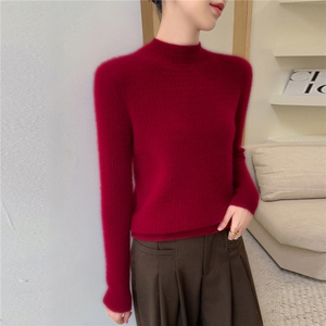 简约百搭修身羊绒衫2025秋冬女半高领纯色毛衣羊毛针织打底衫白色图片