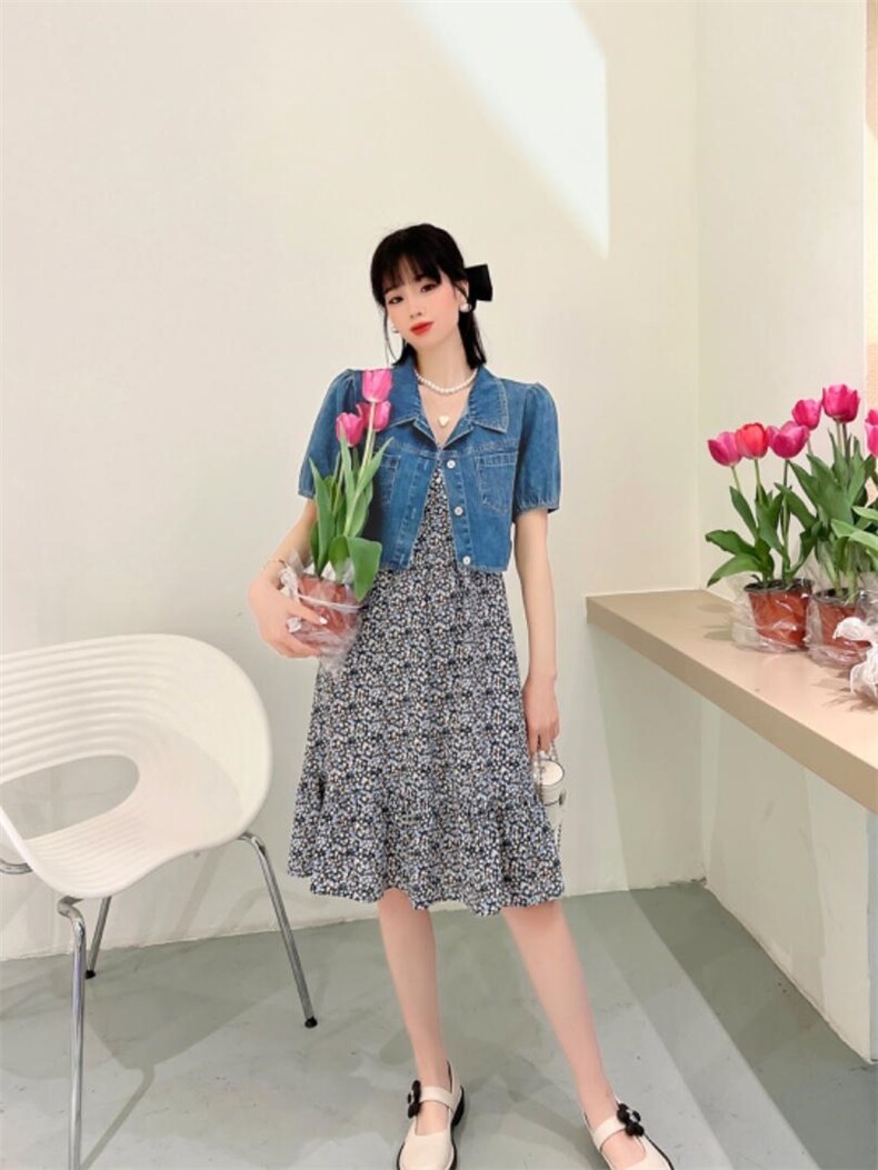 两件套牛仔连衣裙，女装连衣裙，英利伊人