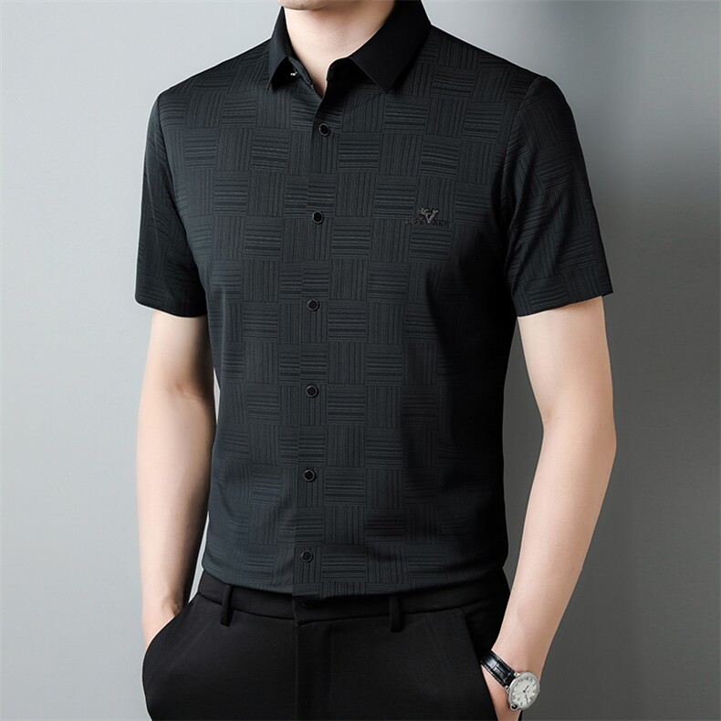 夏季男士短袖衬衫青年休闲绅士修身衬衣免烫商务,男装衬衫,电商B360