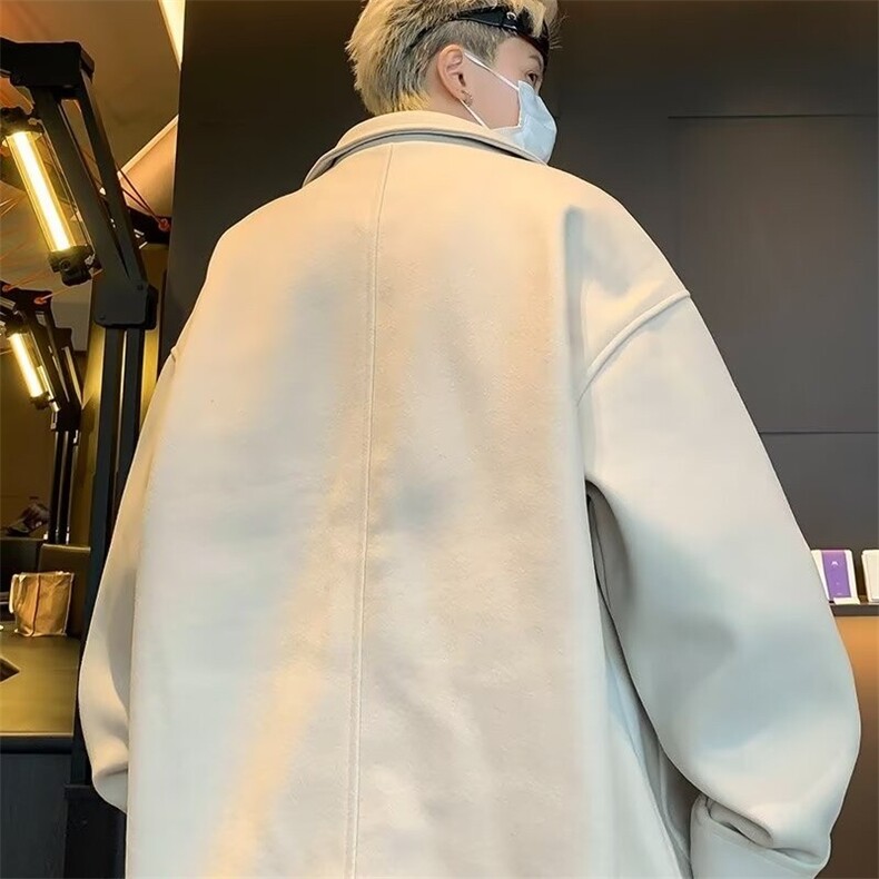 纯色中长款毛呢风衣男装百搭高级感休闲黑色呢子西装英伦外套1180,男装西服套装,星座506