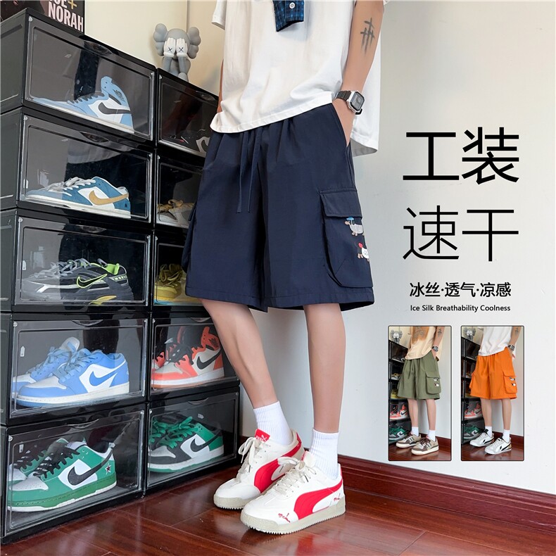 2025新款美式复古腊肠狗工装风短裤男士夏季薄款宽松速干五分中裤，男装休闲裤，电商B315