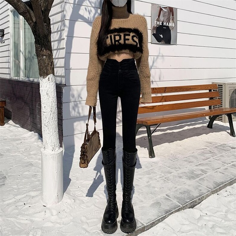 超高腰烟灰色弹力收腹紧身小脚牛仔裤女提臀显瘦修身黑色铅笔裤,男装牛仔裤,星座1210-1