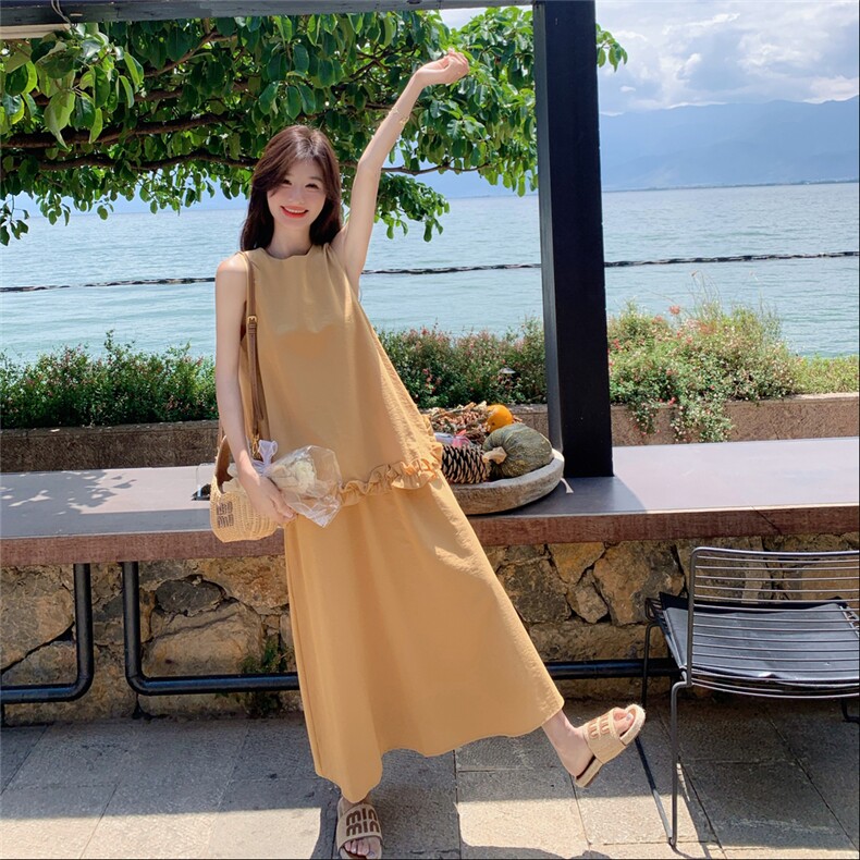 圆领花边无袖背心+松紧腰半身裙韩系时尚两件套女25夏季新款套装,女装套装/套裙,2C159