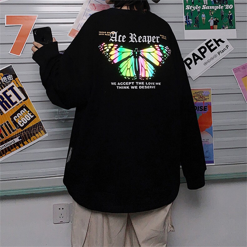 【】A003-HW3128-P50新款后背蝴蝶印花圆领卫衣海报风1,男装卫衣,电商A003