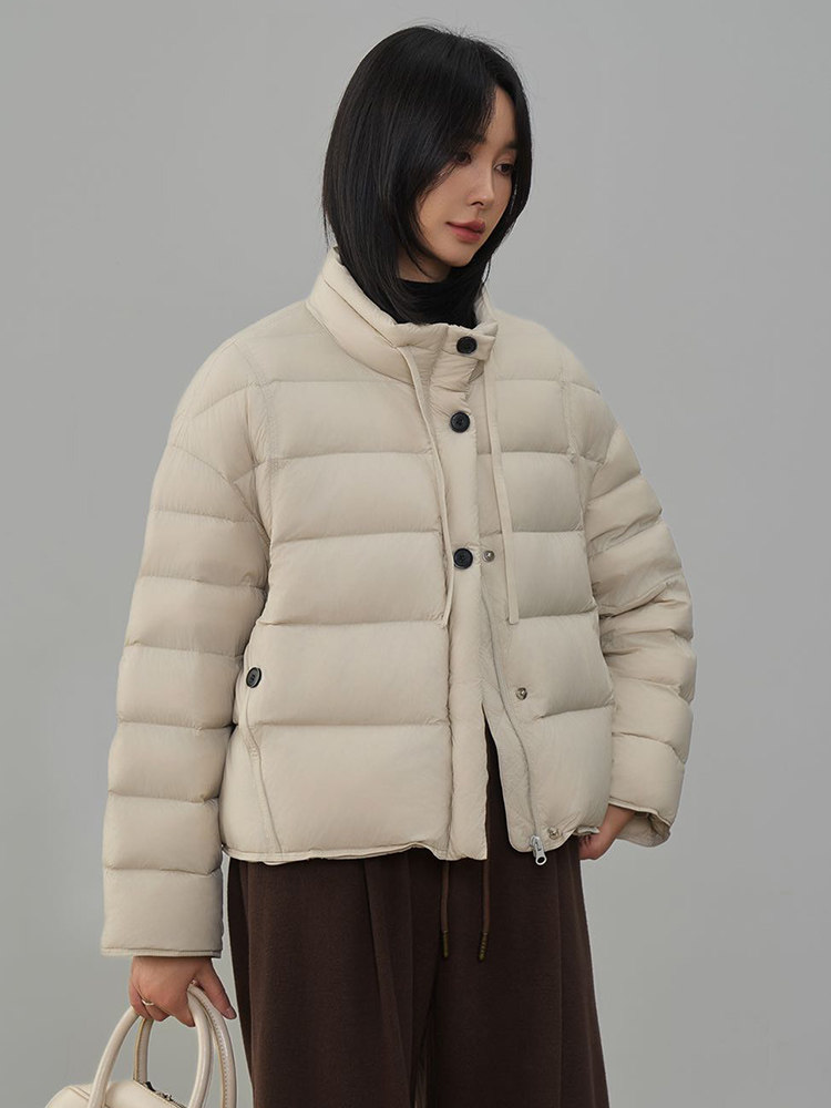 时尚拼色翻领短款羽绒服女2025冬季新款宽松休闲90白鸭绒保暖外套,女装羽绒服,阳光伊恋