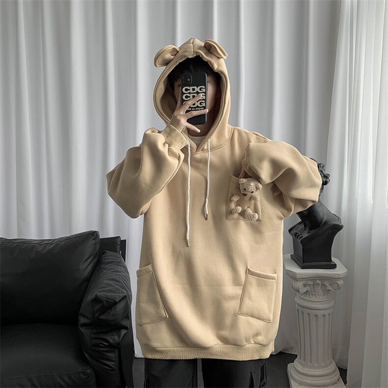 秋冬新款韩版设计上衣百搭连帽小熊卫衣男潮流加绒外套W114-P38,男装卫衣,星座512-2