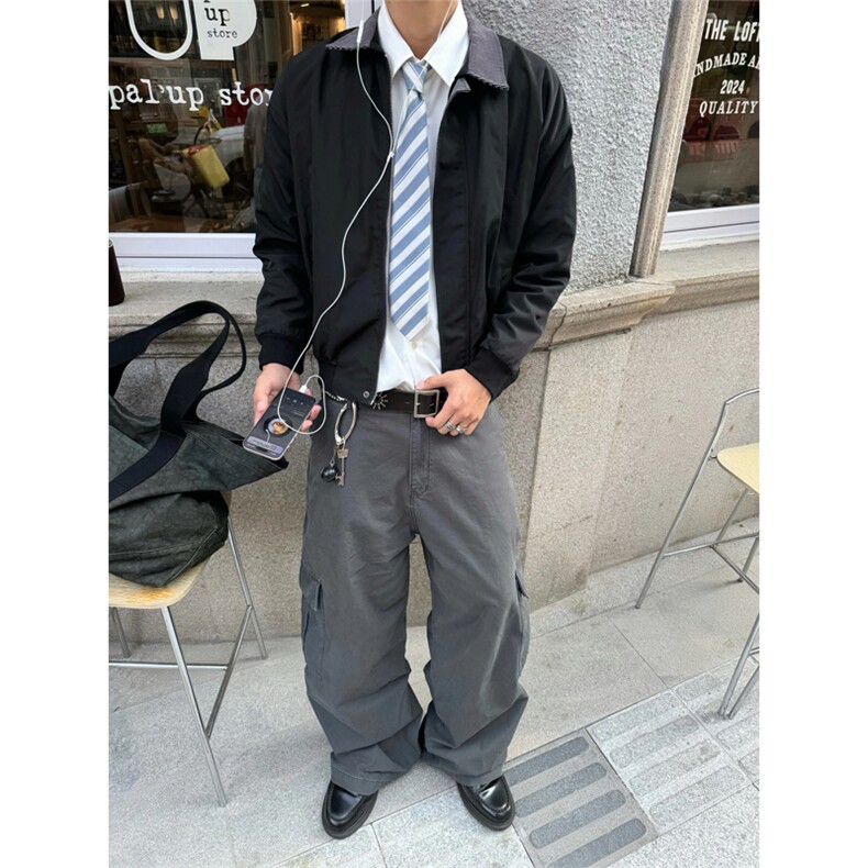 网图有货千鸟格拼接领口门襟黑色复古夹克外套男女A873-P58，男装夹克，星座1505